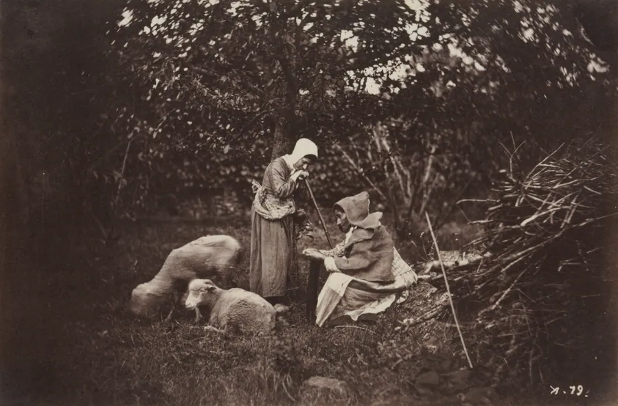 Two Shepherdesses Resting with Two Sheep by Auguste Giraudon's Artist