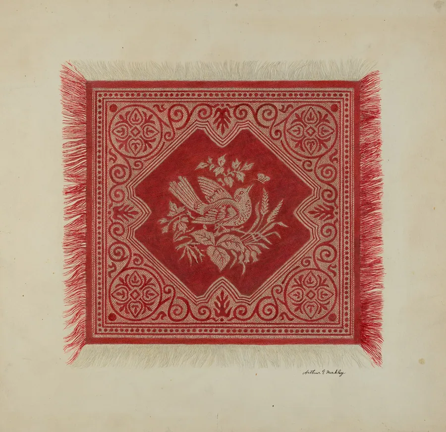 Red and White Table Napkin by Arthur G. Merkley