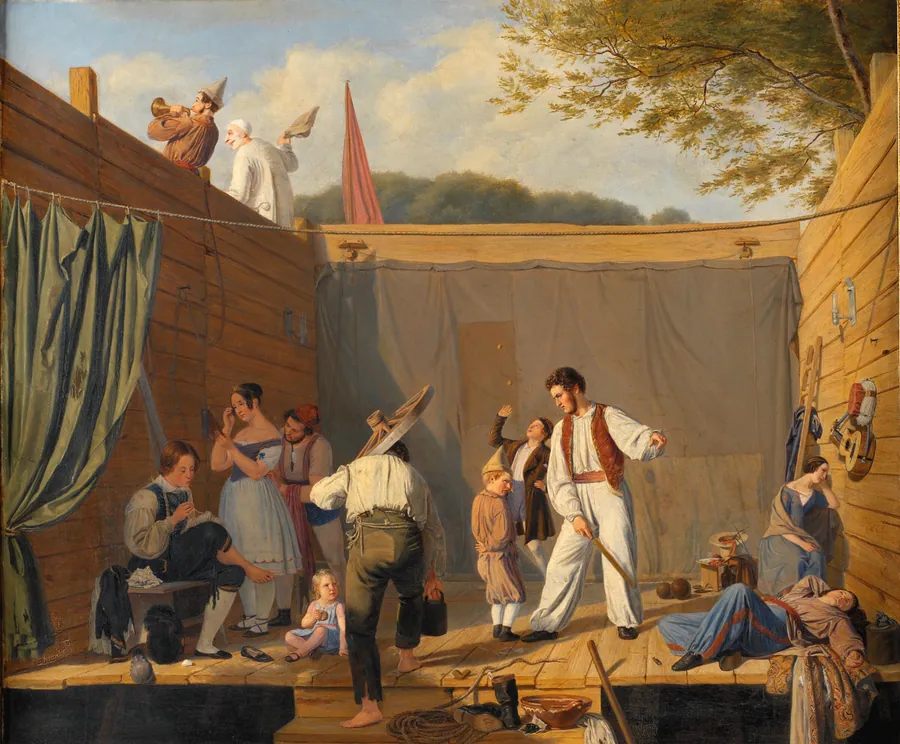 En linedansertrup kort før en forestillings begyndelse by Julius Friedlænder