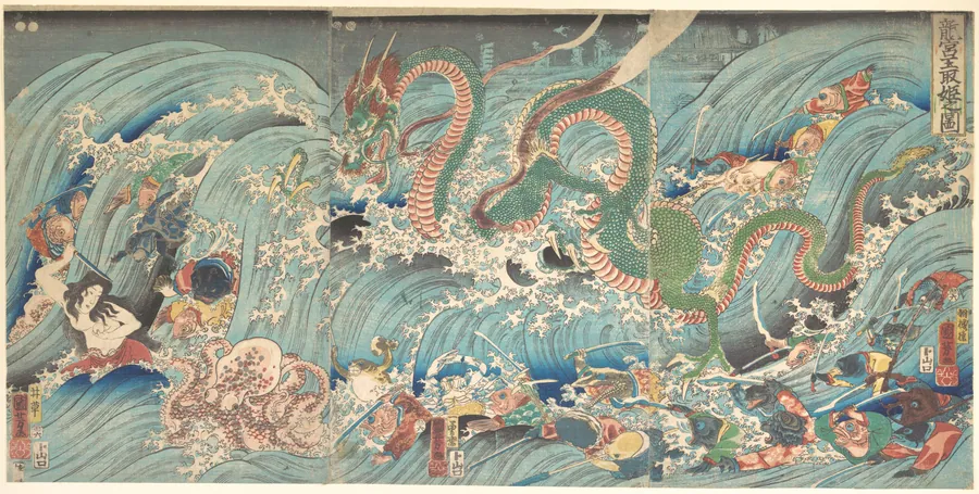 Ryugu Tamatori Hime no su|Recovering the Stolen Jewel from the Palace of the Dragon King by Utagawa Kuniyoshi