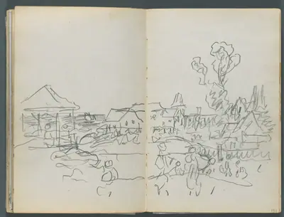 Sketchbook, The Dells, N° 127, page 150 &151: Coastal View with Houses
