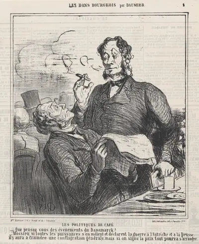 Coffee house politics, from 'The good bourgeois,' published in "Le Charivari", April 21, 1864