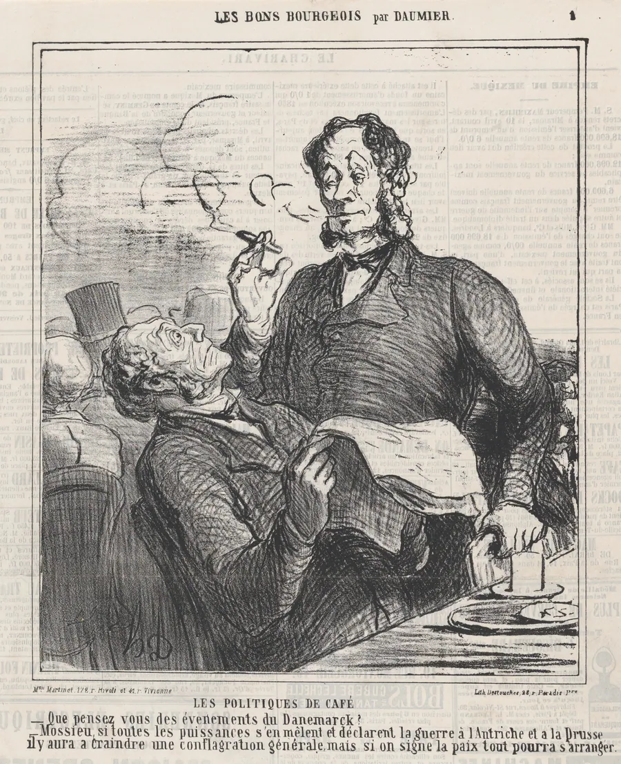 Coffee house politics, from 'The good bourgeois,' published in "Le Charivari", April 21, 1864 by Aaron Martinet