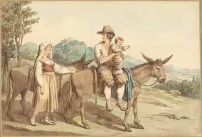 A Peasant Family and Two Donkeys