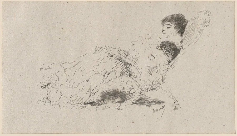 The Artist's Daughter Eleonora Reclining on a Chaise-Longue by Domenico Morelli