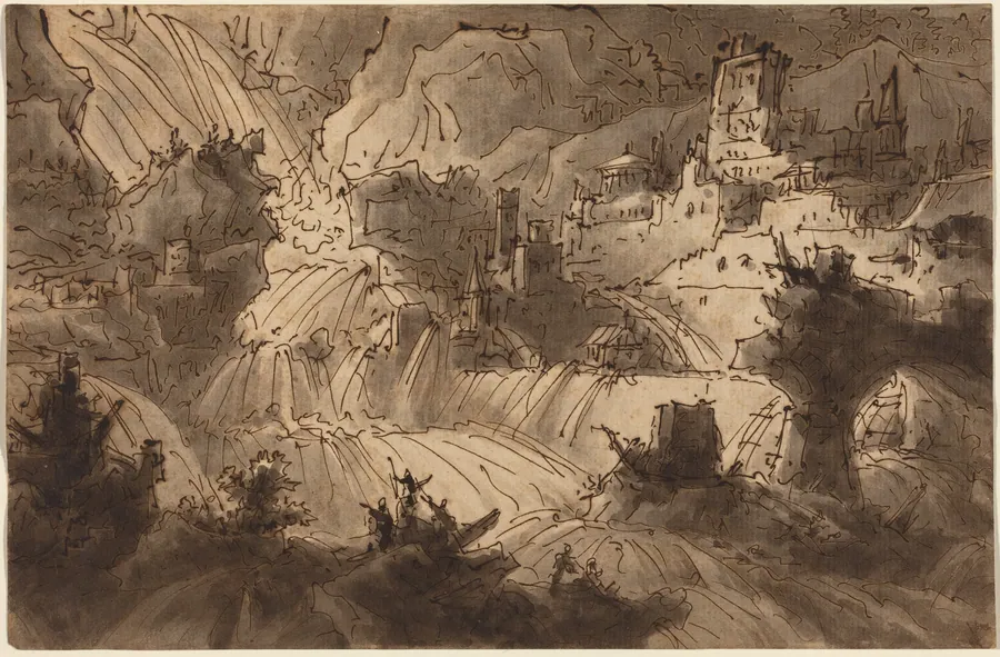 Mountain Torrents Flooding a City by Antonio Basoli