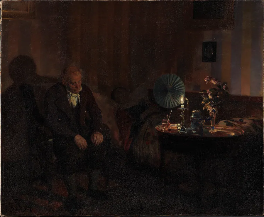 Rahbek ved sin hustrus dødsleje by Carl Thomsen