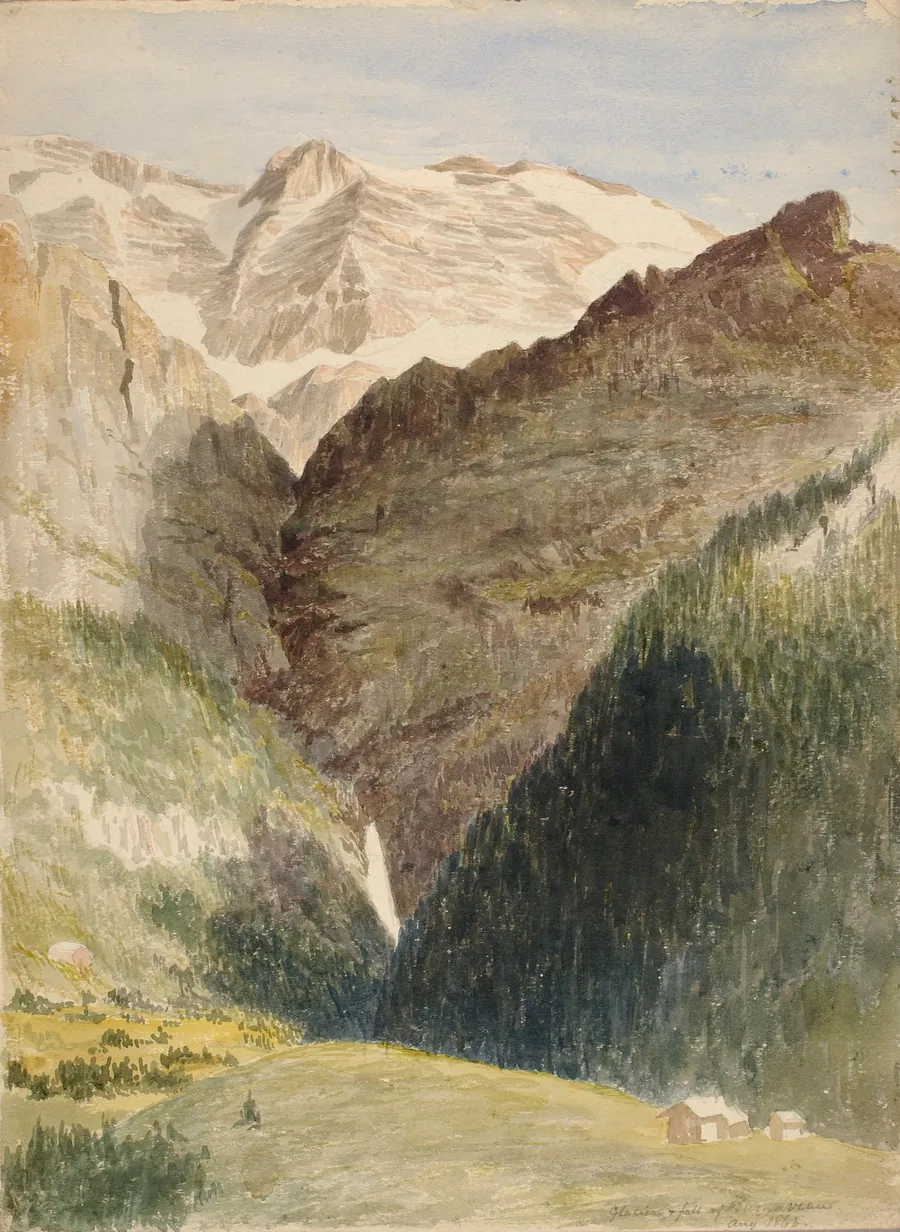 Glacier and Falls by Miner Kilbourne Kellogg, born Manlius Square, NY 1814-died Toledo, OH 1889