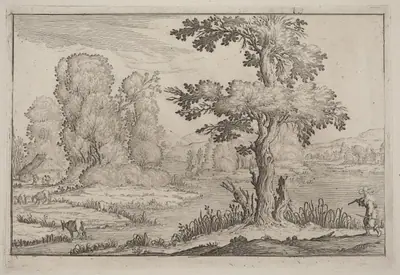 Herdsman and Cows Crossing a River