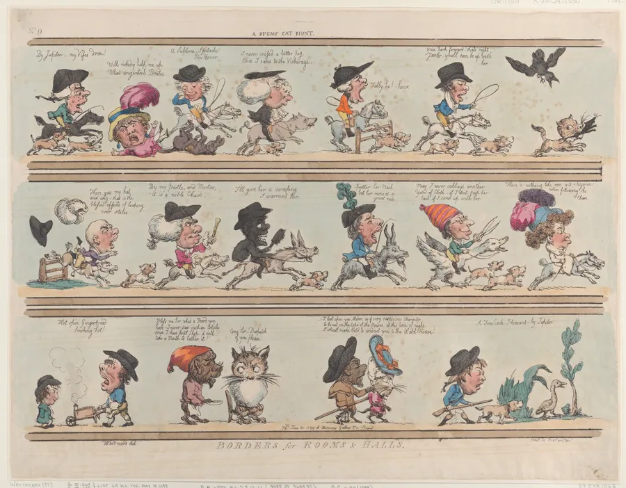 A Pygmy Cat Hunt, Borders for Rooms & Halls, Plate 9 by Thomas Rowlandson