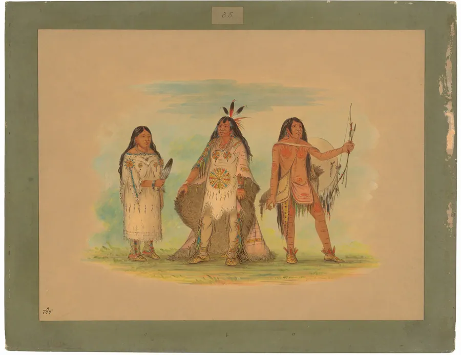 Three Minatarree Indians by George Catlin