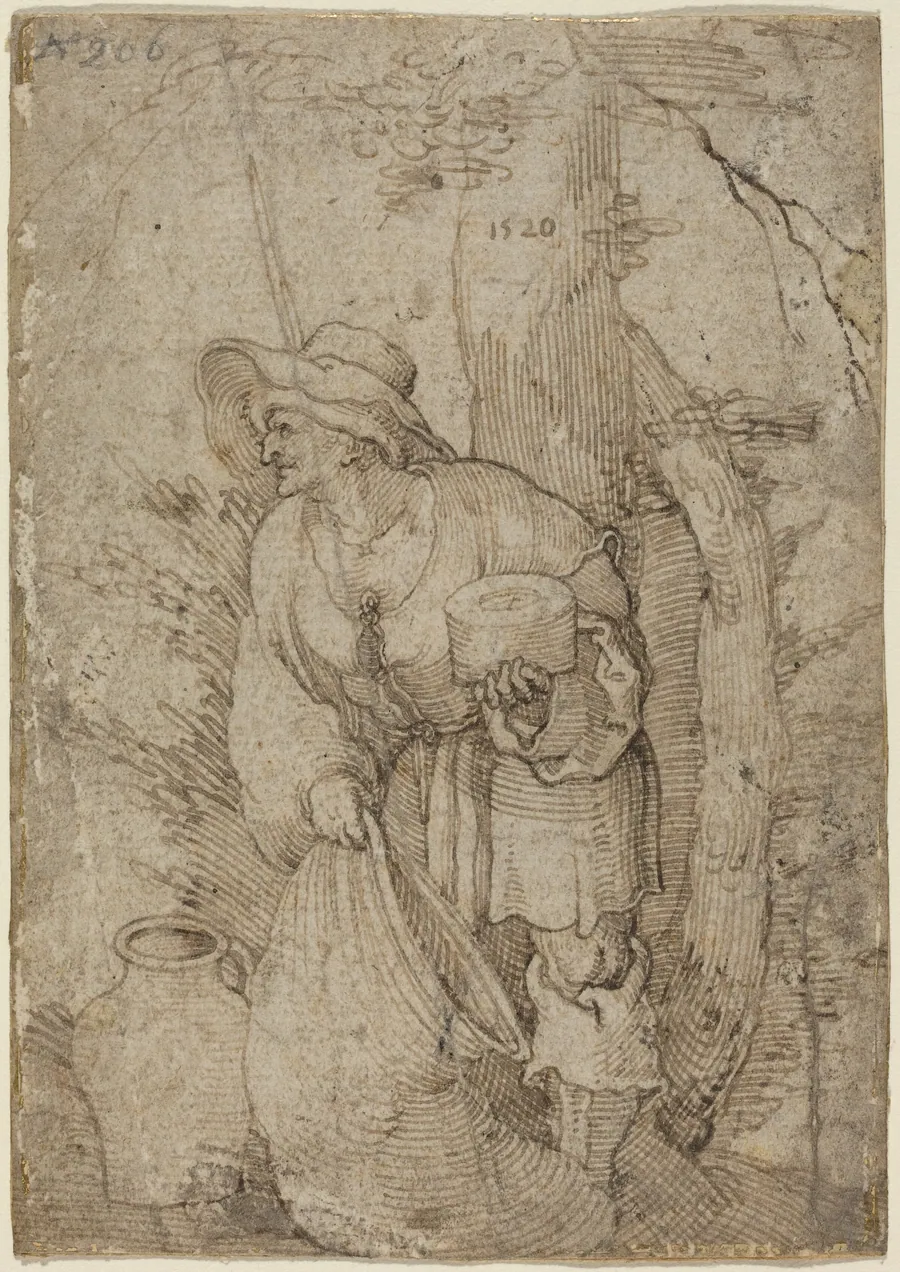 Old Man Standing under Tree by Sebald Beham