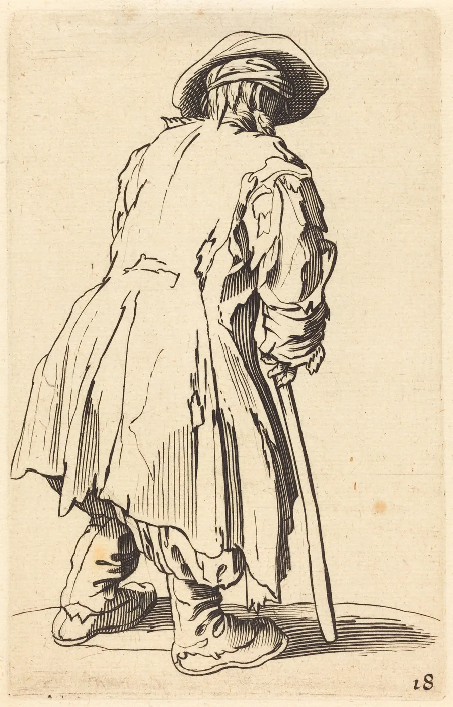 Old Beggar with One Crutch by French 17th Century