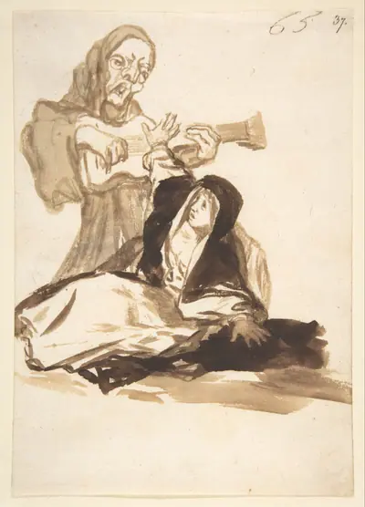 A nun frightened by a ghost playing a guitar; page 65 from the 'Images of Spain' album (F)