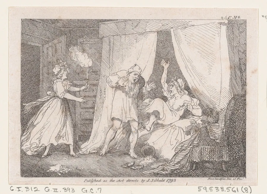 Parson Adams Discovered in a Suspicious Situation with Mrs. Slipslop, from "The Adventures of Joseph Andrews, and his friend Mr. Abraham Adams" by Henry Fielding