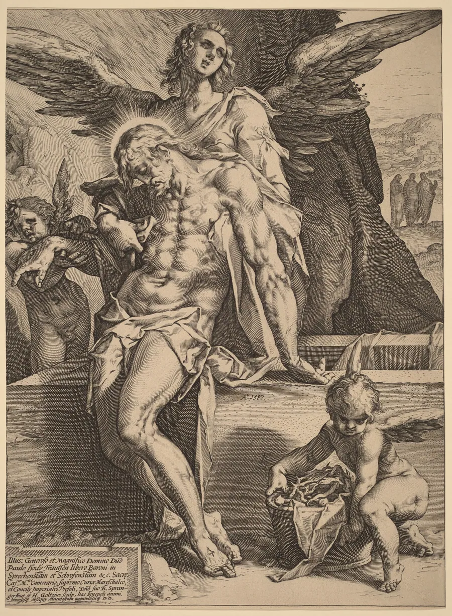 The Body of Christ Supported by Angels by Hendrick Goltzius