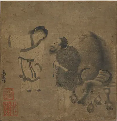 Two men and a water-buffalo