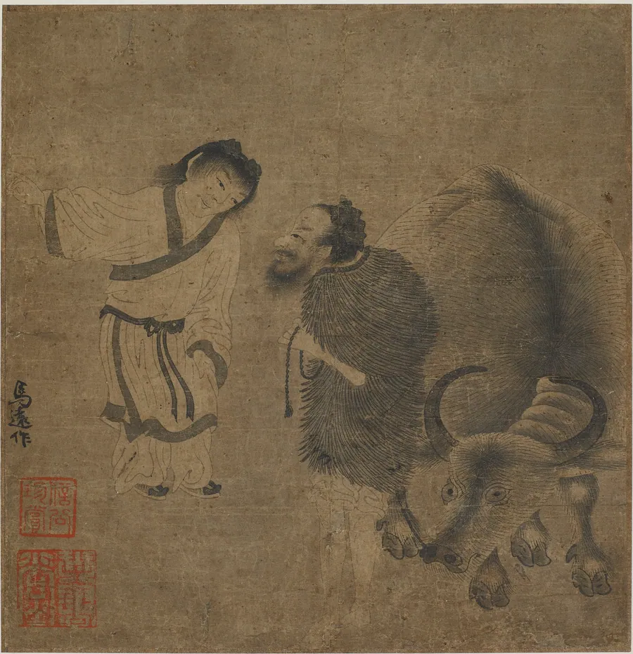 Two men and a water-buffalo by Formerly attributed to Ma Yuan 馬遠 (active late 12th-early 13th century)