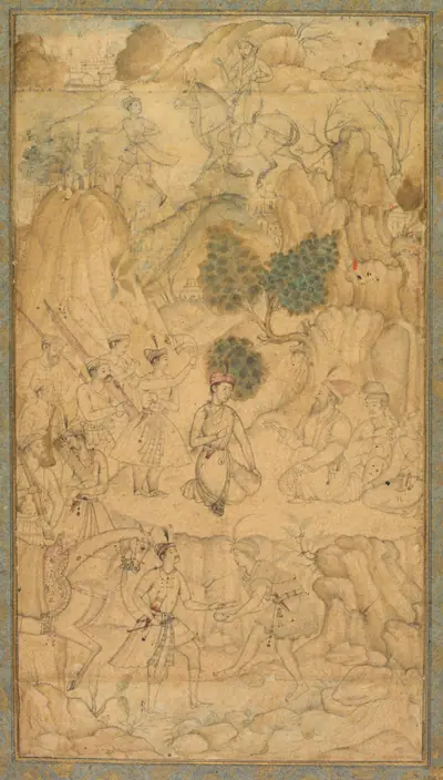 A prince visiting a holy man in a rocky landscape