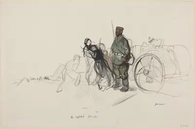 a) Le replis boche (recto); b) Sketch for the Figure of the German (verso)