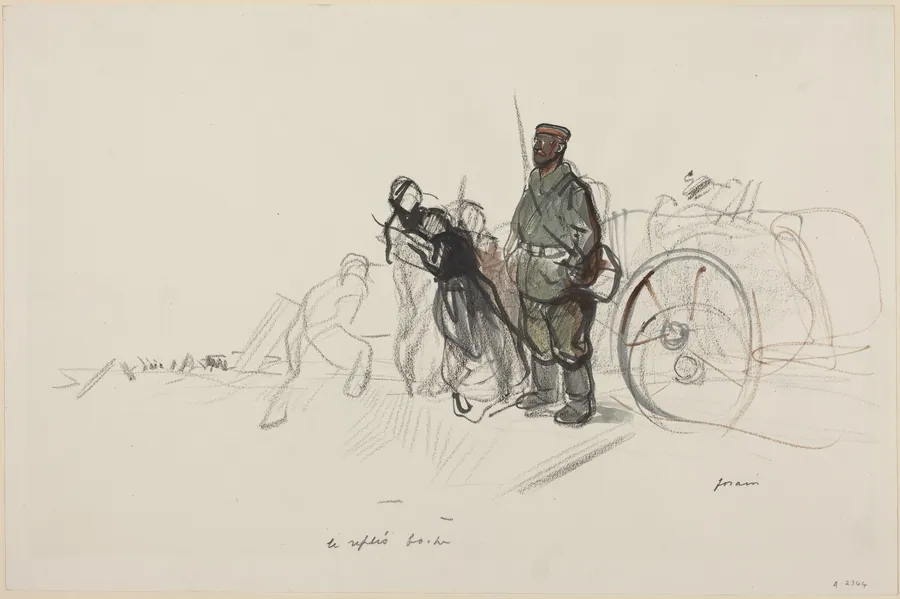 a) Le replis boche (recto); b) Sketch for the Figure of the German (verso) by Jean-Louis Forain