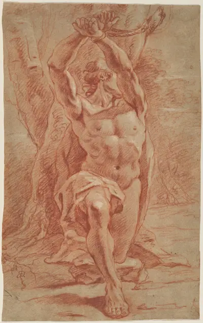 Kneeling Man Bound to a Tree