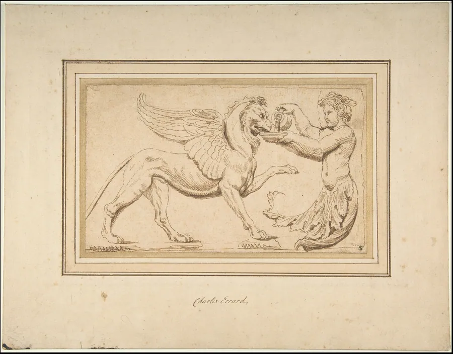 Foliate Amor Pouring a Drink for a Griffin by Charles Errard le fils