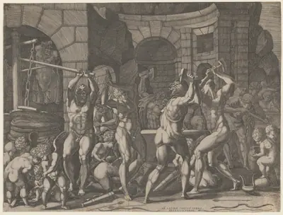 Vulcan and Cyclops Forging Cupid's Arrows