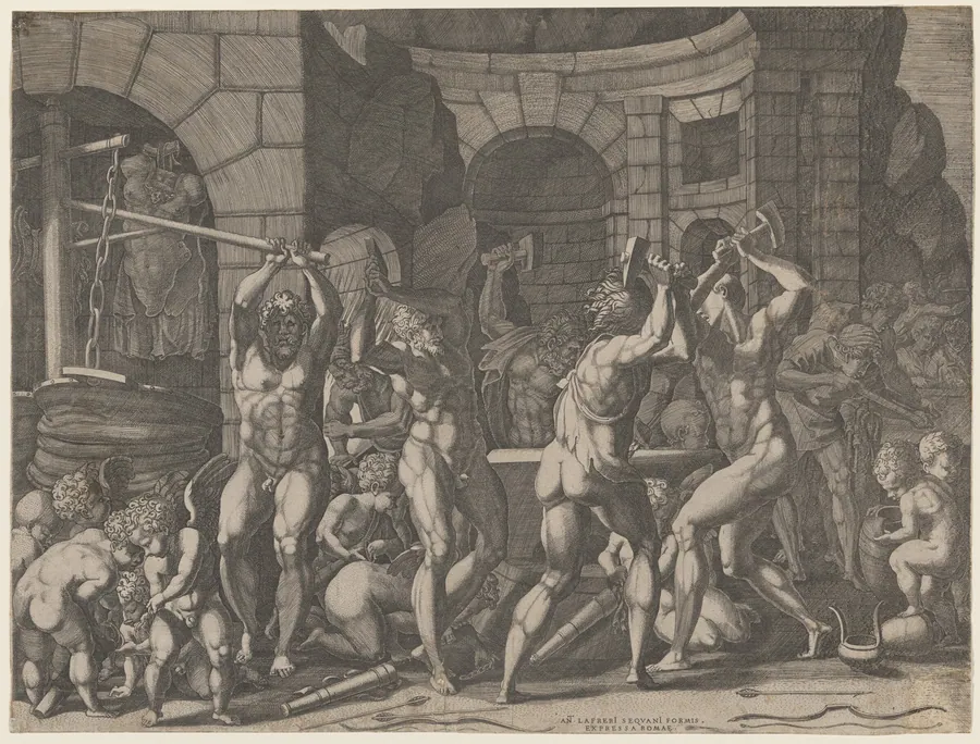 Vulcan and Cyclops Forging Cupid's Arrows by Master FG