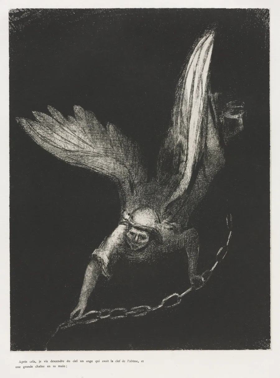 And I Saw an Angel Coming Down from Heaven, Having the Key of the Bottomless Pit and a Great Chain in His Hand by Odilon Redon