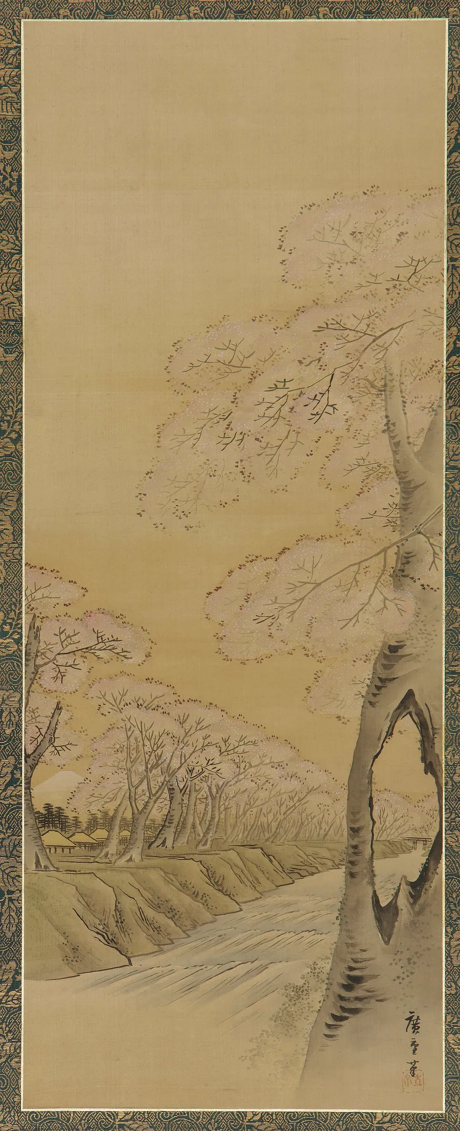 Landscape: flowering cherry trees along the banks of a stream by Utagawa Hiroshige II 歌川広重 二世 (1826-1869)