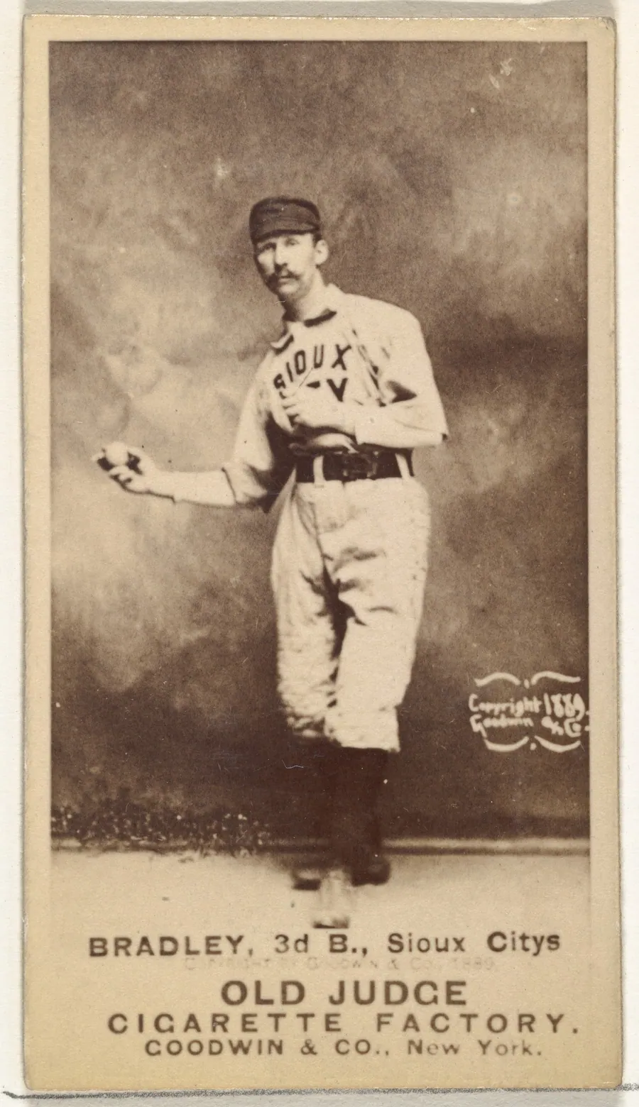 George Washington "Grin" Bradley, 3rd Base, Sioux City Corn Huskers, from the Old Judge series (N172) for Old Judge Cigarettes by Goodwin & Company