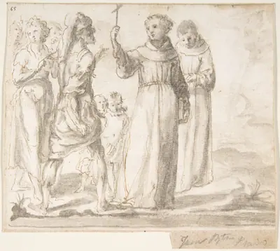 Figure of Monk Preaching to a Group of Figures