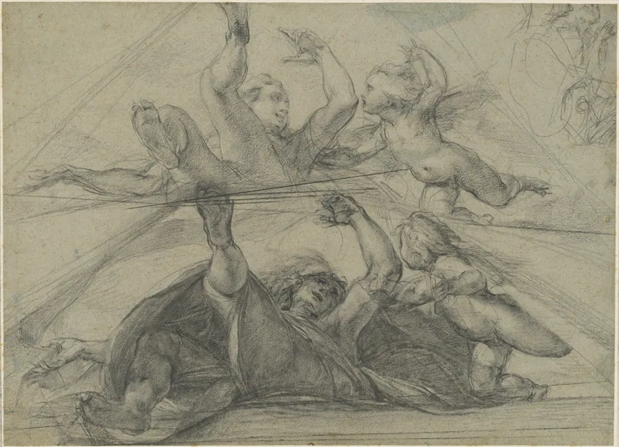 Ceiling Studies of a Prophet and a Putto Seen from Below by Giulio Cesare Procaccini