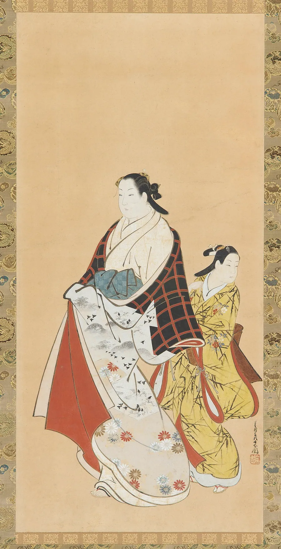 Yujo and her understudy (<em>kamuro</em>) by Miyagawa Choshun 宮川長春 (1683-1753)