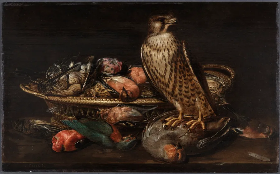 Stilleben med vandrefalk og fugle by Clara Peeters