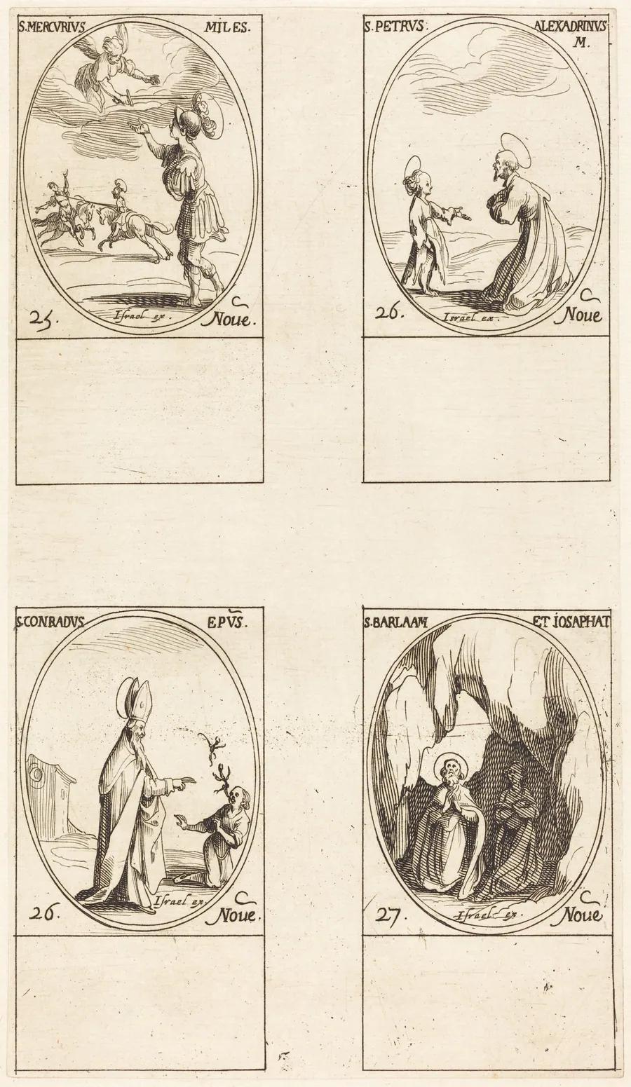 St. Mercury; St. Peter of Alexandria; St. Conrad; Sts. Barlaam and Josaphat by Jacques Callot