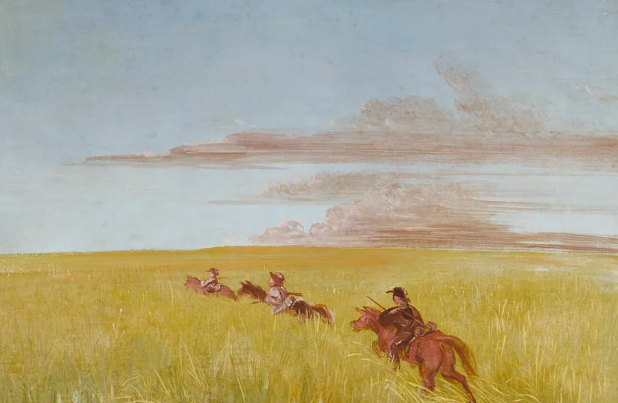 Bogard, Batiste, and I, Traveling through a Missouri Bottom by George Catlin, born Wilkes-Barre, PA 1796-died Jersey City, NJ 1872