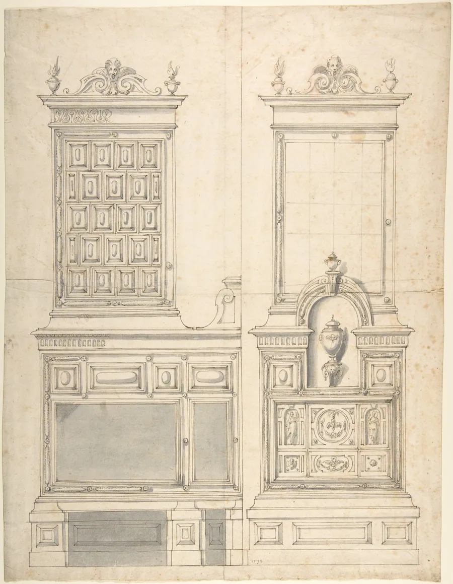 Design for a Stove and Wall Fountain (?) by Anonymous, German, 16th century