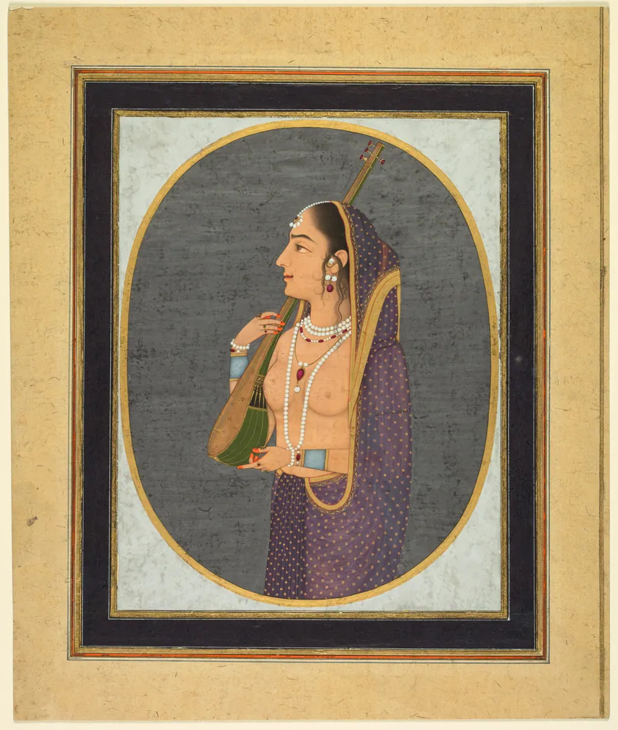 Court lady singing and playing the vina by Muhammad Rizavi Hindi