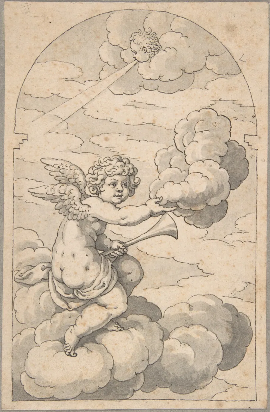 Putto Holding a Cloud and Horn by Crispijn de Passe the Elder