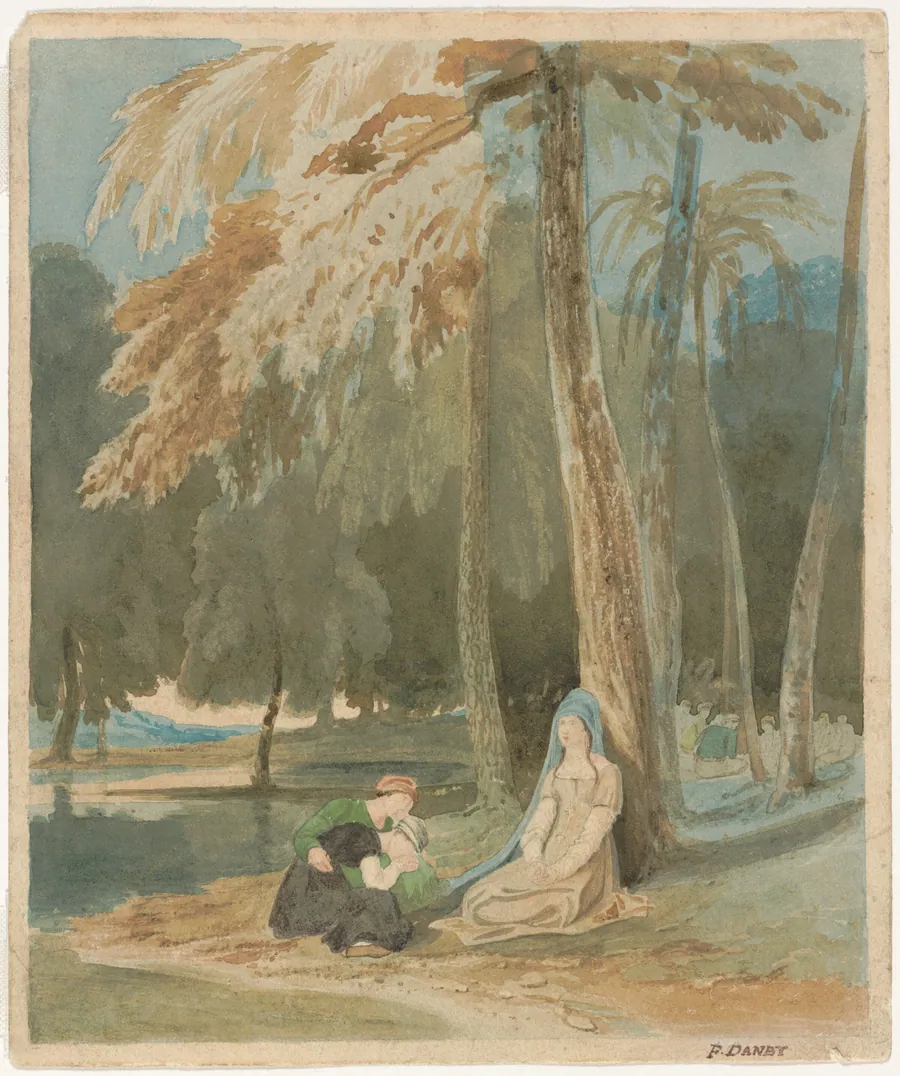 Three Women Seated by a Wooded Lake by Francis Danby