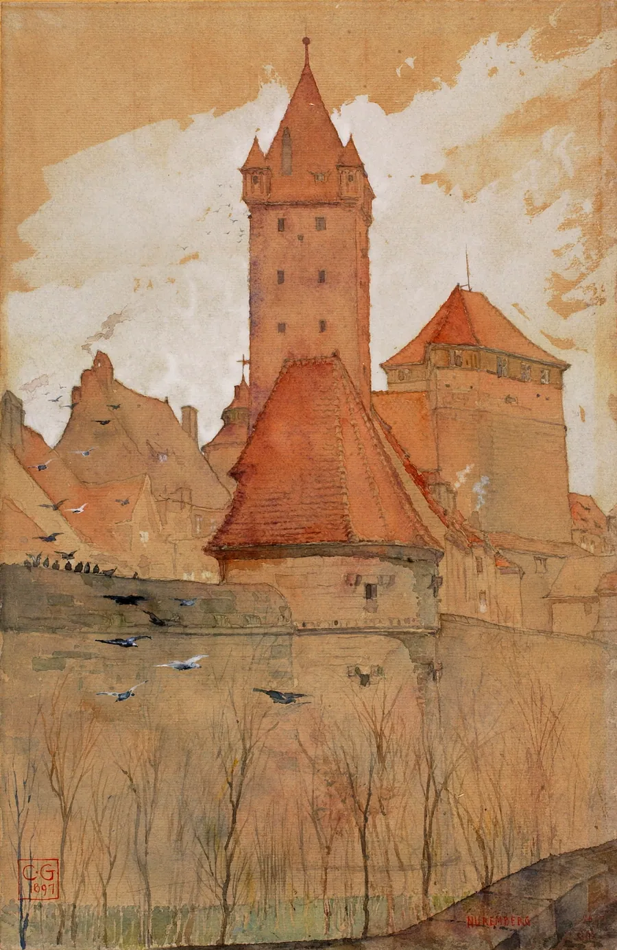 Towers from the City Wall, Nuremberg by Cass Gilbert, born Zanesville, OH 1858-died Brockenhurst, England 1934