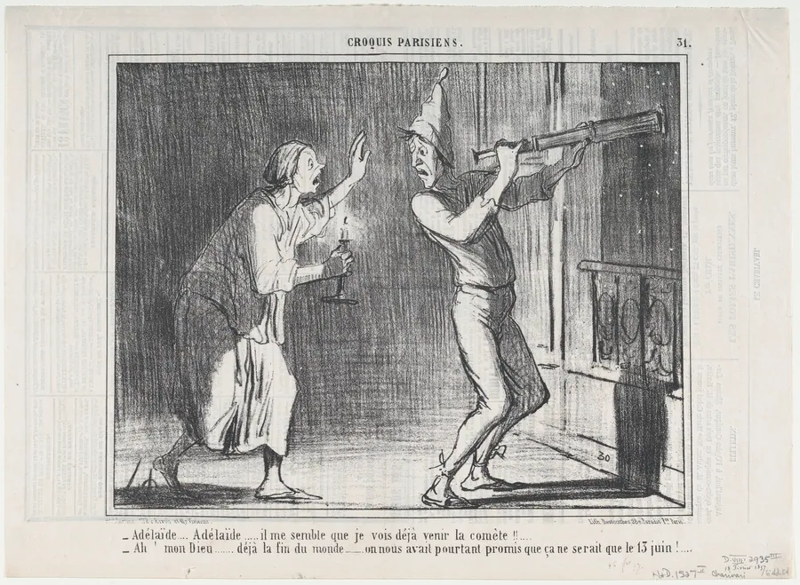 Adèlaïde...Il me semble que je vois...la comète! (Adelaide...I think I see the comet!), from Croquis Parisiens, published in Le Charivari, February 18, 1857 by Aaron Martinet