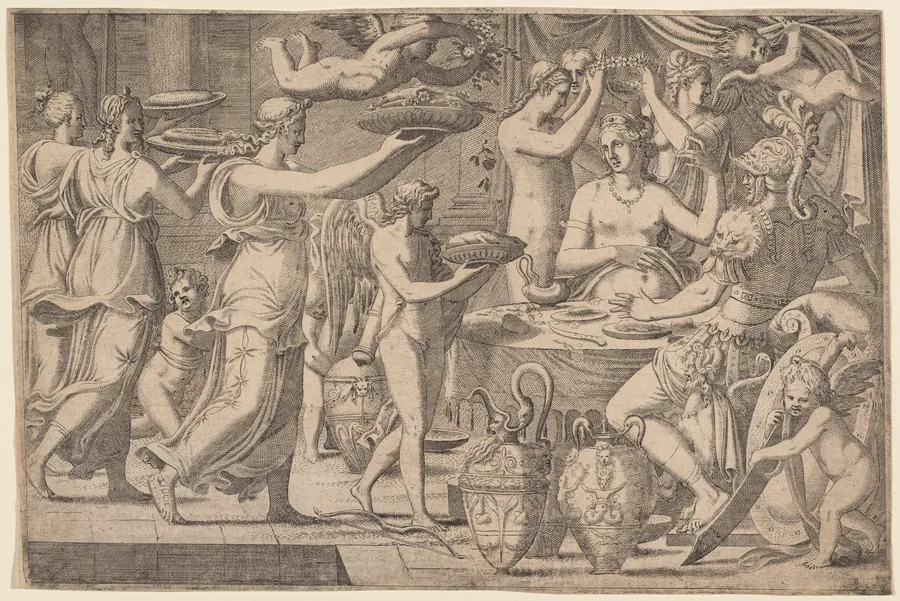 Venus and Mars Served by Cupid and the Three Graces by Léon Davent