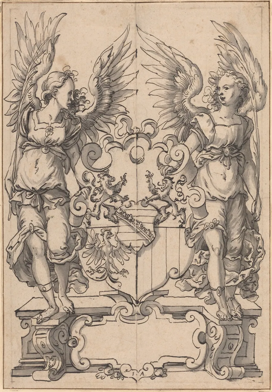 Two Angels Holding a Coat of Arms by Jost Amman