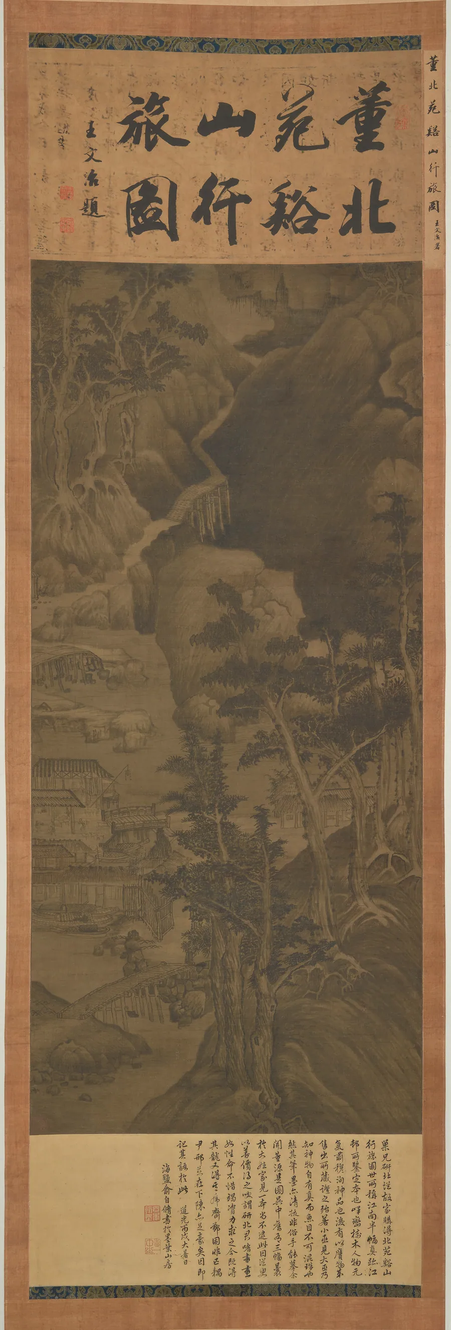 Travelers among mountains and streams by Traditionally attributed to Dong Yuan (傳)董源 (died 962)