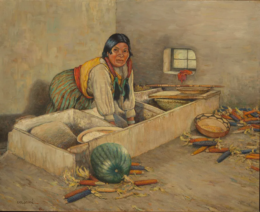 Hopi Woman Grinding Corn by Carl Moon, born Wilmington, OH 1879-died San Francisco, CA 1948