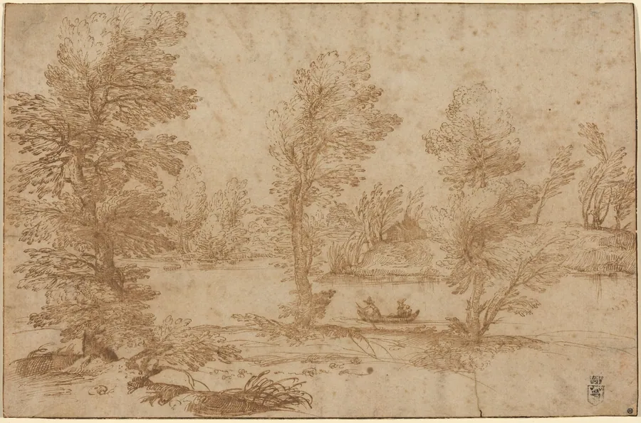 Woodland River with a Boat by Agostino Carracci