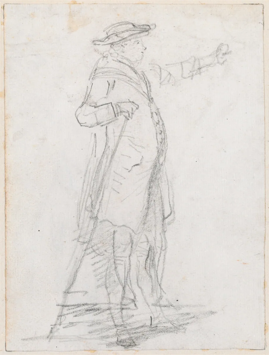Man with a Walking Stick, Seen in Profile [recto] by Hubert Robert
